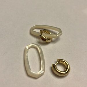 Kendra Scott two part gold earrings with pearl-iridescent loops